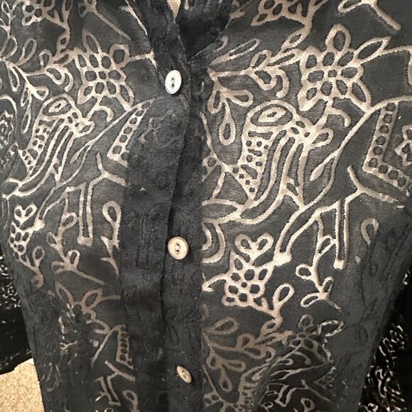 Goodclothes classics size large dressy 3/4 sleeve shirt sheer black floral - Picture 2 of 3